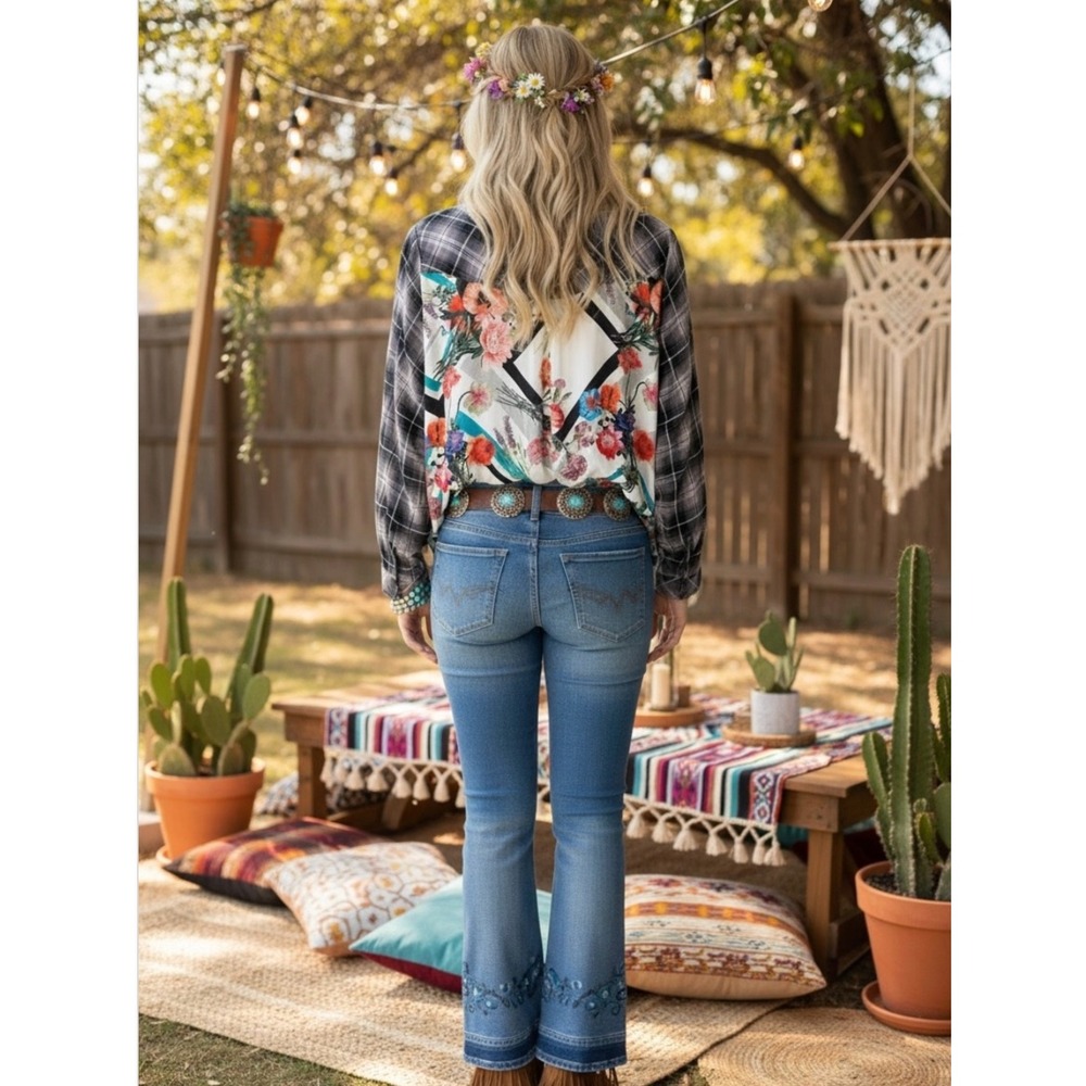 NWT Tolani Collection Neicy Plaid Floral Button Down Top 1X
